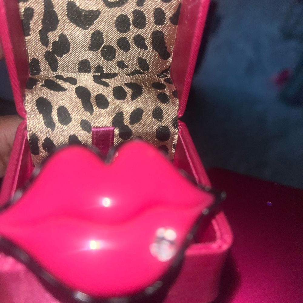 Betsey Johnson Hot Pink Lip Ring with Rhinestone Accent - Picture 3 of 4